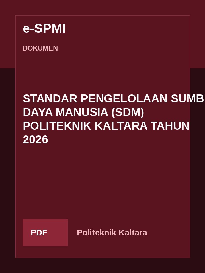Cover STANDAR PENGELOLAAN SUMBER DAYA MANUSIA (SDM)   POLITEKNIK KALTARA TAHUN 2026