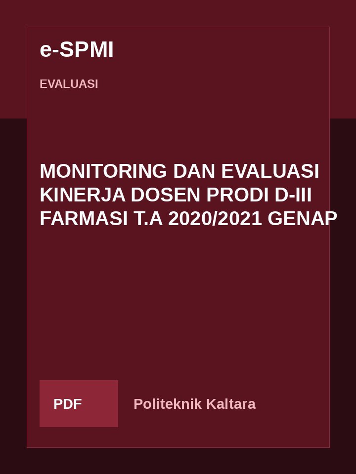Cover MONITORING DAN EVALUASI KINERJA DOSEN PRODI D-III FARMASI T.A 2020/2021 GENAP