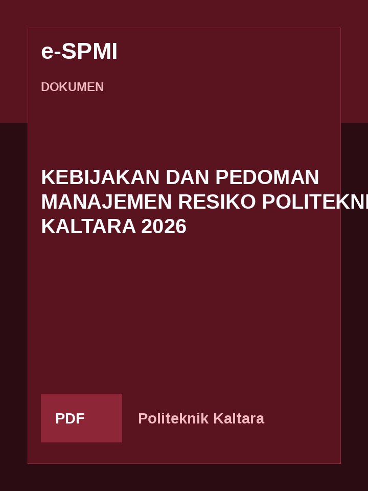 Cover KEBIJAKAN DAN PEDOMAN MANAJEMEN RESIKO POLITEKNIK KALTARA 2026