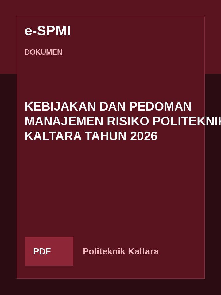 Cover KEBIJAKAN DAN PEDOMAN MANAJEMEN RISIKO  POLITEKNIK KALTARA  TAHUN 2026