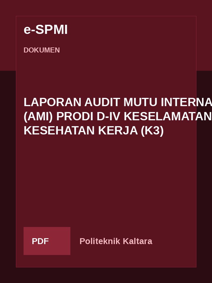 Cover LAPORAN AUDIT MUTU INTERNAL (AMI) PRODI D-IV KESELAMATAN KESEHATAN KERJA (K3)