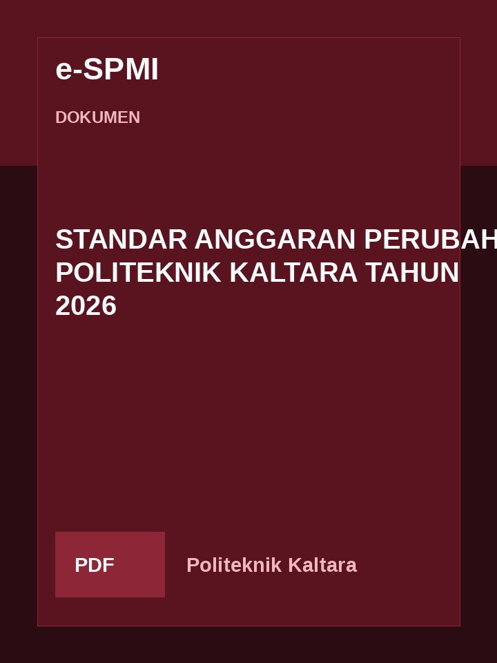 Cover STANDAR ANGGARAN PERUBAHAN POLITEKNIK KALTARA TAHUN 2026
